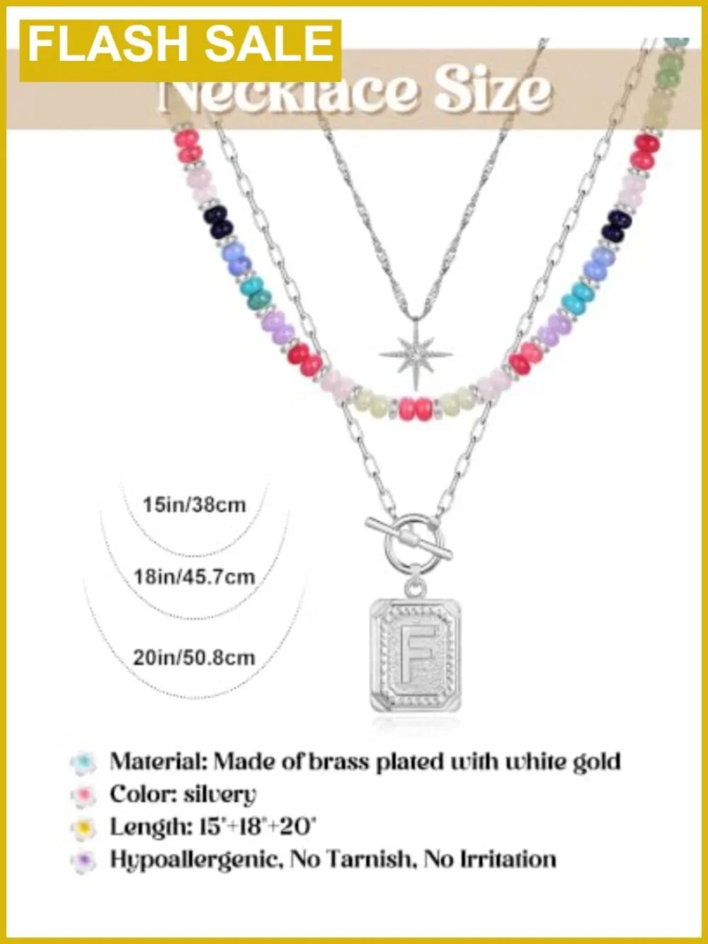 Layered Initial Necklace Set 14K Gold Plated Brass 3 Piece